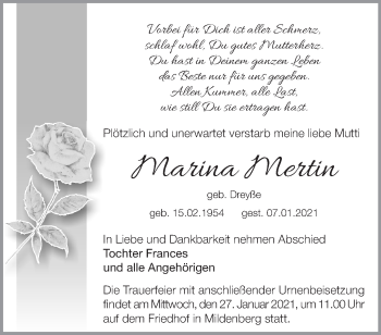 Traueranzeige von Marina Mertin von Märkische Oderzeitung