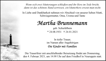 Traueranzeige von Martha Brunnemann von Märkische Oderzeitung