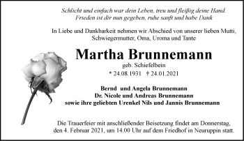 Traueranzeige von Martha Brunnemann von Märkische Oderzeitung