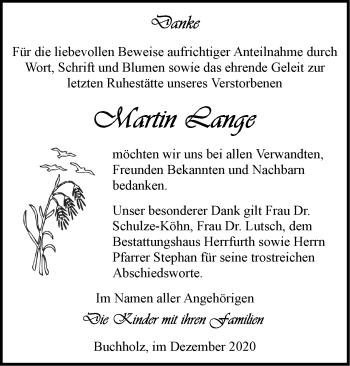 Traueranzeige von Martin Lange von Märkische Oderzeitung