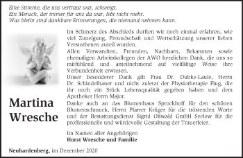 Traueranzeige von Martina Wresche von Märkische Oderzeitung