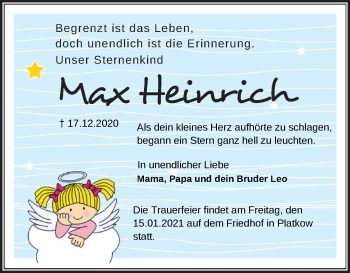 Traueranzeige von Max Heinrich von Märkische Oderzeitung