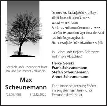 Traueranzeige von Max Scheunemann von Märkische Oderzeitung