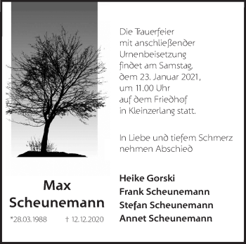 Traueranzeige von Max Scheunemann von Märkische Oderzeitung