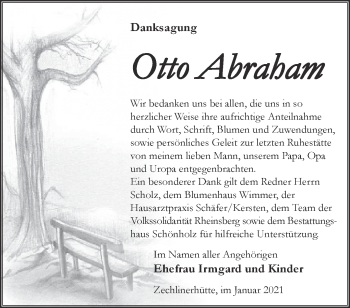 Traueranzeige von Otto Abraham von Märkische Oderzeitung