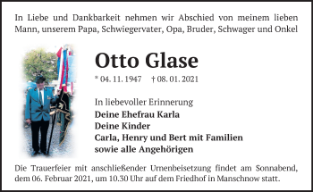 Traueranzeige von Otto Glase von Märkische Oderzeitung