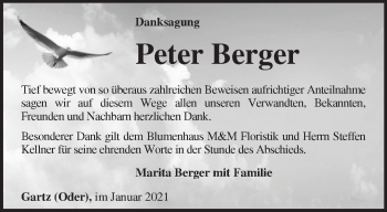 Traueranzeige von Peter Berger von Märkische Oderzeitung