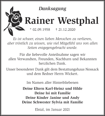 Traueranzeige von Rainer Westphal von Märkische Oderzeitung