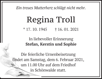 Traueranzeige von Regina Troll von Märkische Oderzeitung