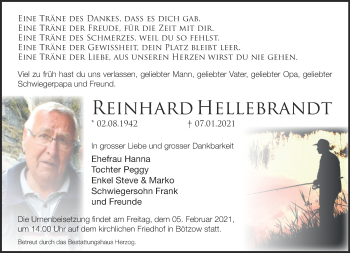 Traueranzeige von Reinhard Hellebrandt von Märkische Oderzeitung