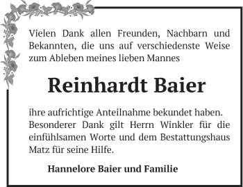 Traueranzeige von Reinhardt Baier von Märkische Oderzeitung