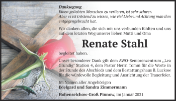 Traueranzeige von Renate Stahl von Märkische Oderzeitung