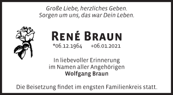 Traueranzeige von René Braun von Märkische Oderzeitung