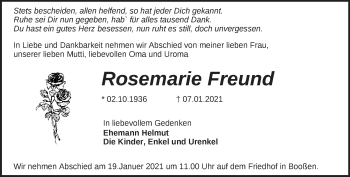 Traueranzeige von Rosemarie Freund von Märkische Oderzeitung