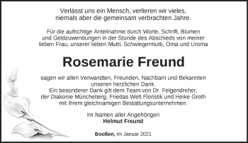 Traueranzeige von Rosemarie Freund von Märkische Oderzeitung