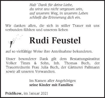 Traueranzeige von Rudi Feustel von Märkische Oderzeitung