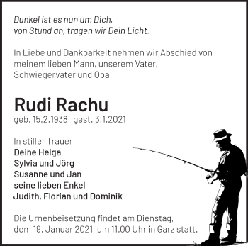 Traueranzeige von Rudi Rachu von Märkische Oderzeitung