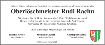 Traueranzeige von Rudi Rachu von Märkische Oderzeitung