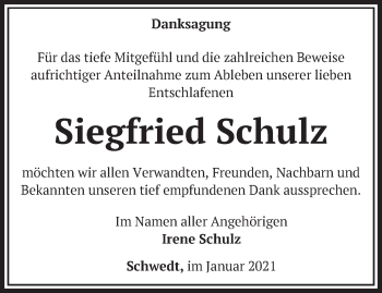 Traueranzeige von Siegfried Schulz von Märkische Oderzeitung