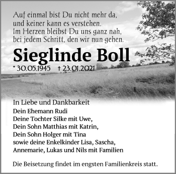 Traueranzeige von Sieglinde Boll von Märkische Oderzeitung