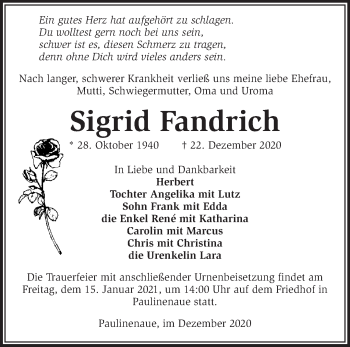 Traueranzeige von Sigrid Fandrich von Märkische Oderzeitung