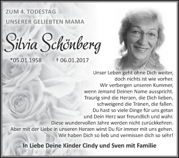 Traueranzeige von Silvia Schönberg von Märkische Oderzeitung