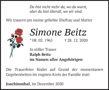 Traueranzeige von Simone Beitz von Märkische Oderzeitung