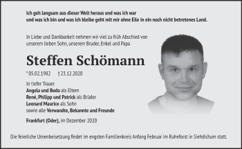 Traueranzeige von Steffen Schömann von Märkische Oderzeitung