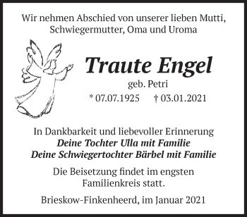 Traueranzeige von Traute Engel von Märkische Oderzeitung