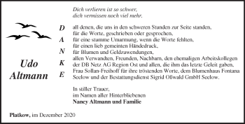 Traueranzeige von Udo Altmann von Märkische Oderzeitung