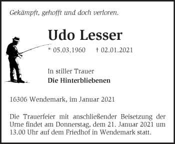 Traueranzeige von Udo Lesser von Märkische Oderzeitung