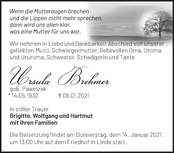 Traueranzeige von Ursula Brehmer von Märkische Oderzeitung