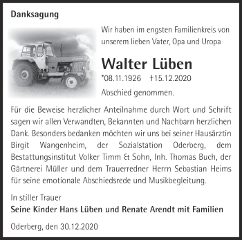 Traueranzeige von Walter Lüben von Märkische Oderzeitung