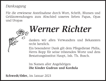 Traueranzeige von Werner Richter von Märkische Oderzeitung