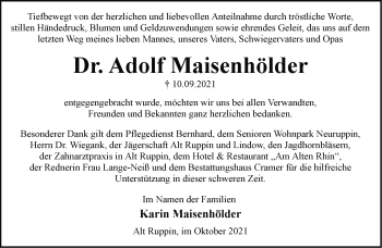 Traueranzeige von Adolf Maisenhölder von Märkische Oderzeitung