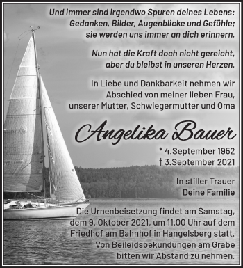 Traueranzeige von Angelika Bauer von Märkische Oderzeitung