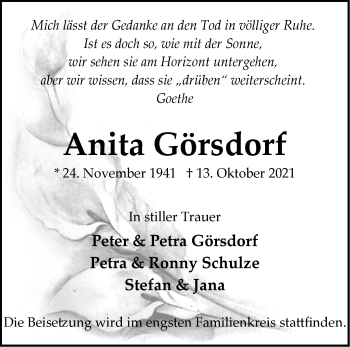 Traueranzeige von Anita Görsdorf von Märkische Oderzeitung