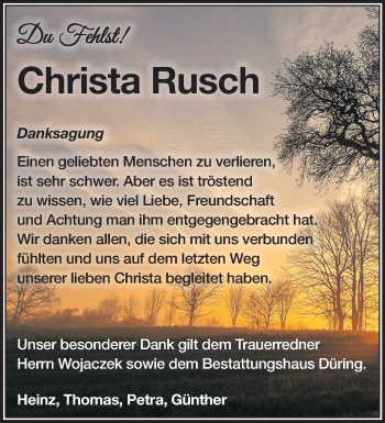 Traueranzeige von Christa Rusch von Märkische Oderzeitung