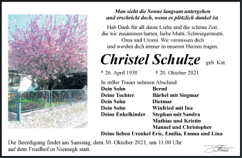 Traueranzeige von Christel Schulze von Märkische Oderzeitung