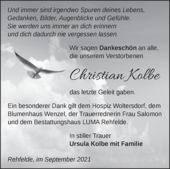 Traueranzeige von Christian Kolbe von Märkische Oderzeitung