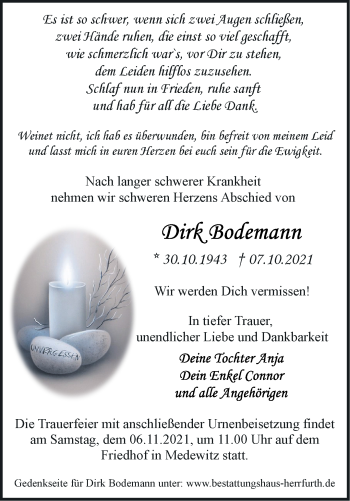 Traueranzeige von Dirk Bodemann von Märkische Oderzeitung