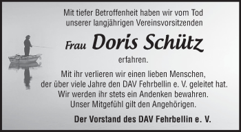 Traueranzeige von DoriS Schütz von Märkische Oderzeitung