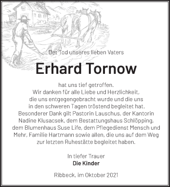 Traueranzeige von Erhard Tornow von Märkische Oderzeitung