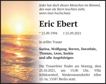 Traueranzeige von Eric Ebert von Märkische Oderzeitung