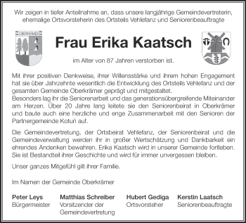 Traueranzeige von Erika Kaatsch von Märkische Oderzeitung