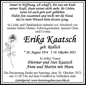 Traueranzeige von Erika Kaatsch von Märkische Oderzeitung