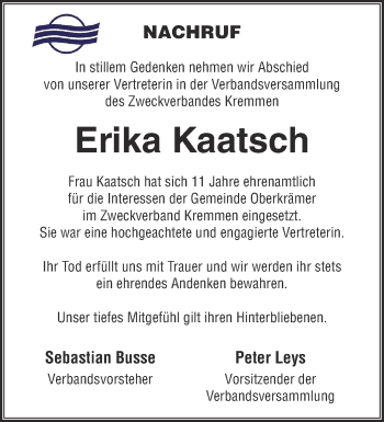 Traueranzeige von Erika Kaatsch von Märkische Oderzeitung