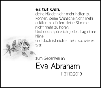 Traueranzeige von Eva Abraham von Märkische Oderzeitung