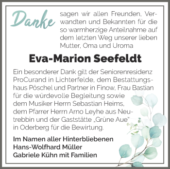 Traueranzeige von Eva-Marion Seefeldt von Märkische Oderzeitung