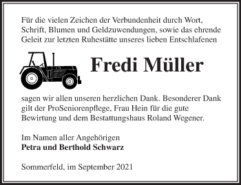 Traueranzeige von Fredi Müller von Märkische Oderzeitung